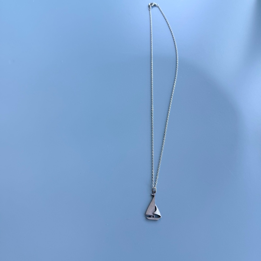 Sailboat Nautical Necklace, Silver Tone, 18” Plus Pendant